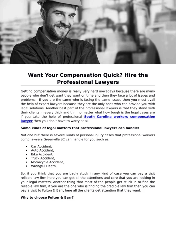 Want Your Compensation Quick? Hire the Professional Lawyers