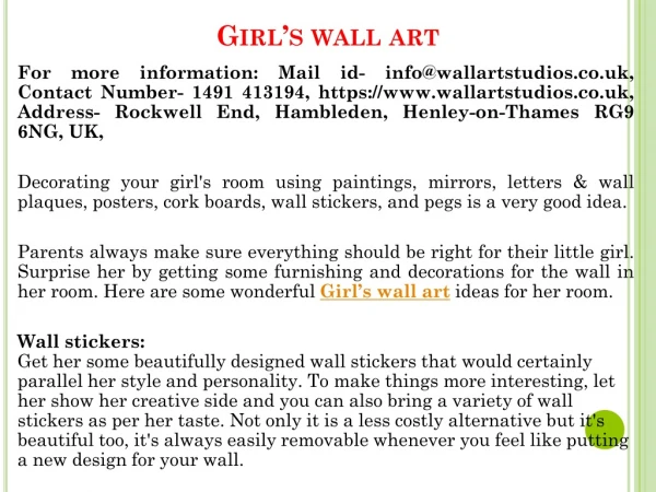 Girl’s wall art