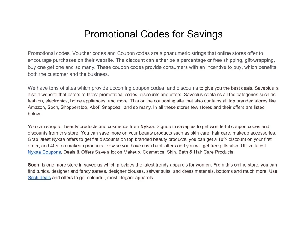 promotional codes for savings