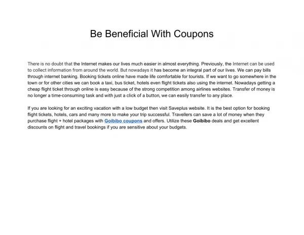 Be Beneficial With Coupons