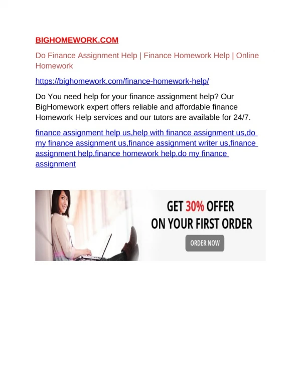 Finance Assignment Help | Finance Homework Help | BigHomework