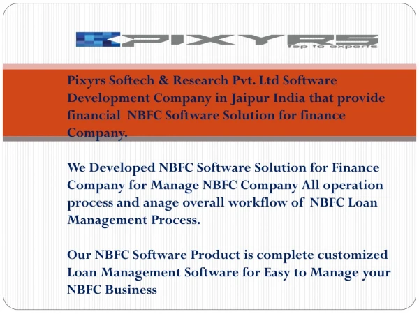 Pixyrs Softech NBFC Software solution India