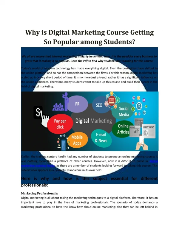 Why is Digital Marketing Course Getting So Popular among Students