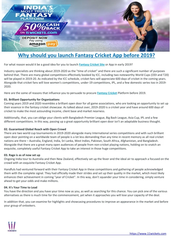 Why should you launch Fantasy Cricket App before 2019?