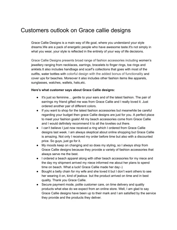 Customers outlook on Grace callie designs