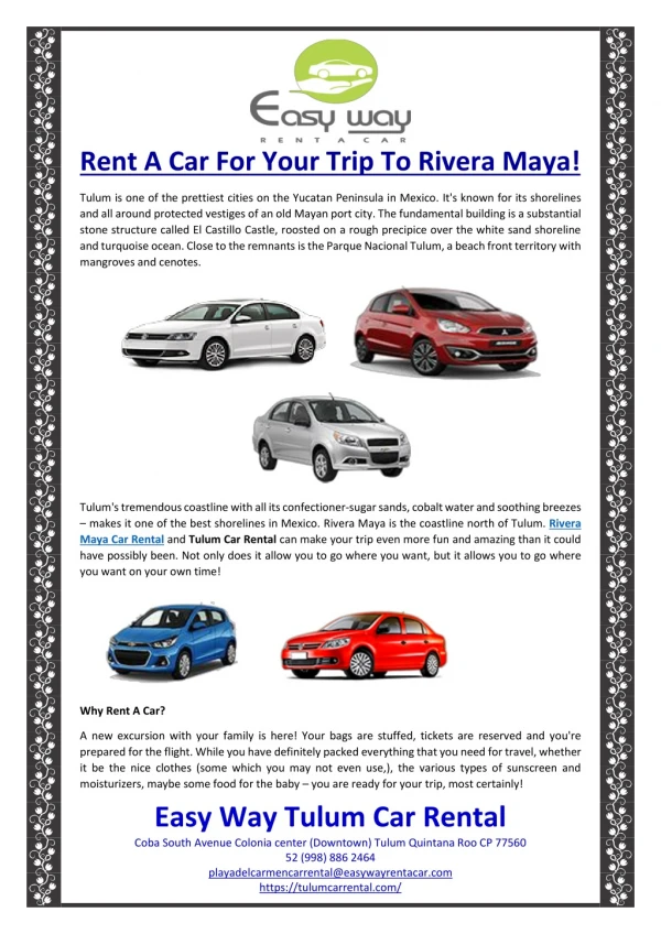 Rent A Car For Your Trip To Rivera Maya!