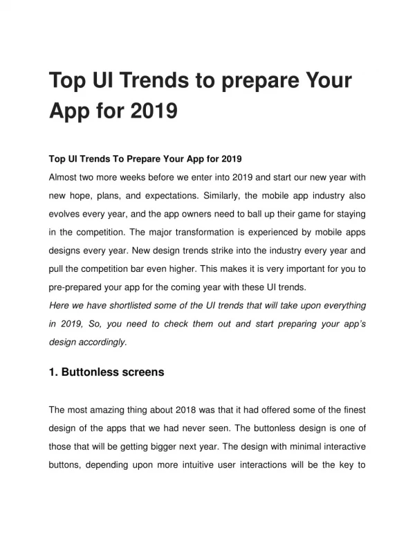 Top UI Trends to prepare Your App for 2019