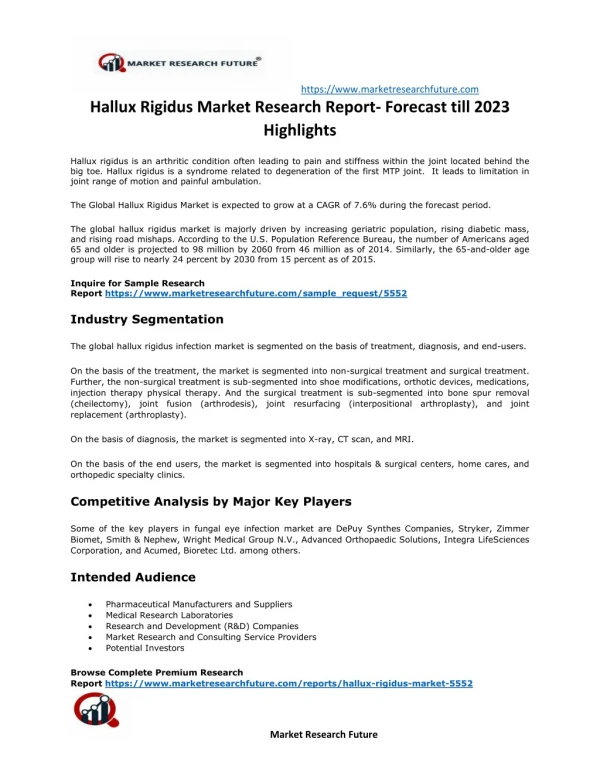 Hallux Rigidus Market Research Report- Forecast till 2023