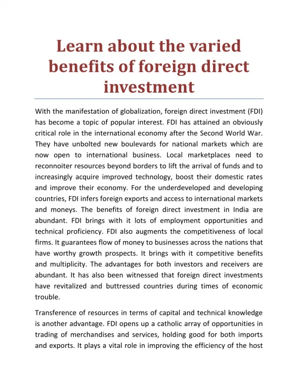 Foreign Direct Investment in E-Commerce in India
