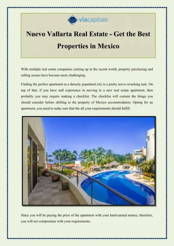Nuevo Vallarta Real Estate - Get the Best Properties in Mexico