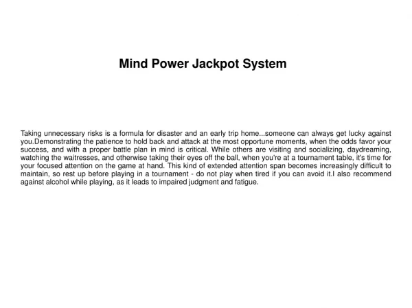 Mind Power Jackpot System