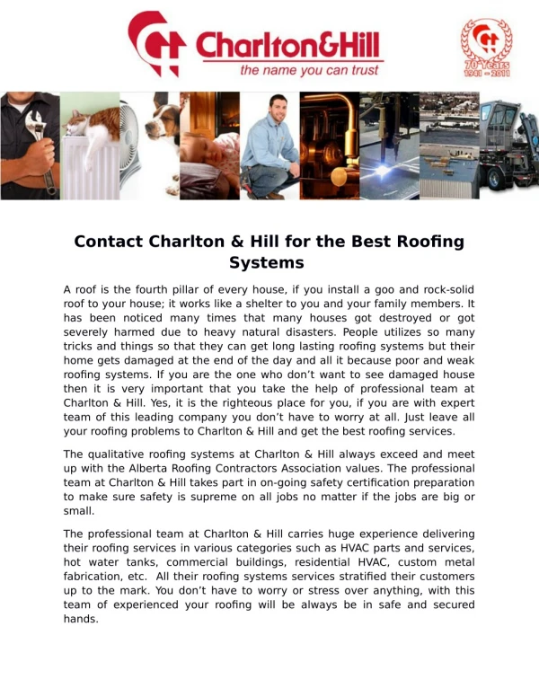 Contact Charlton & Hill for the Best Roofing Systems
