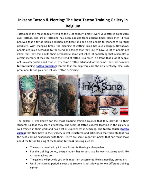Inksane Tattoo & Piercing: The Best Tattoo Training Gallery in Belgium