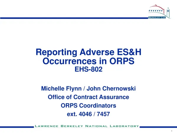 Reporting Adverse ES&amp;H Occurrences in ORPS EHS-802