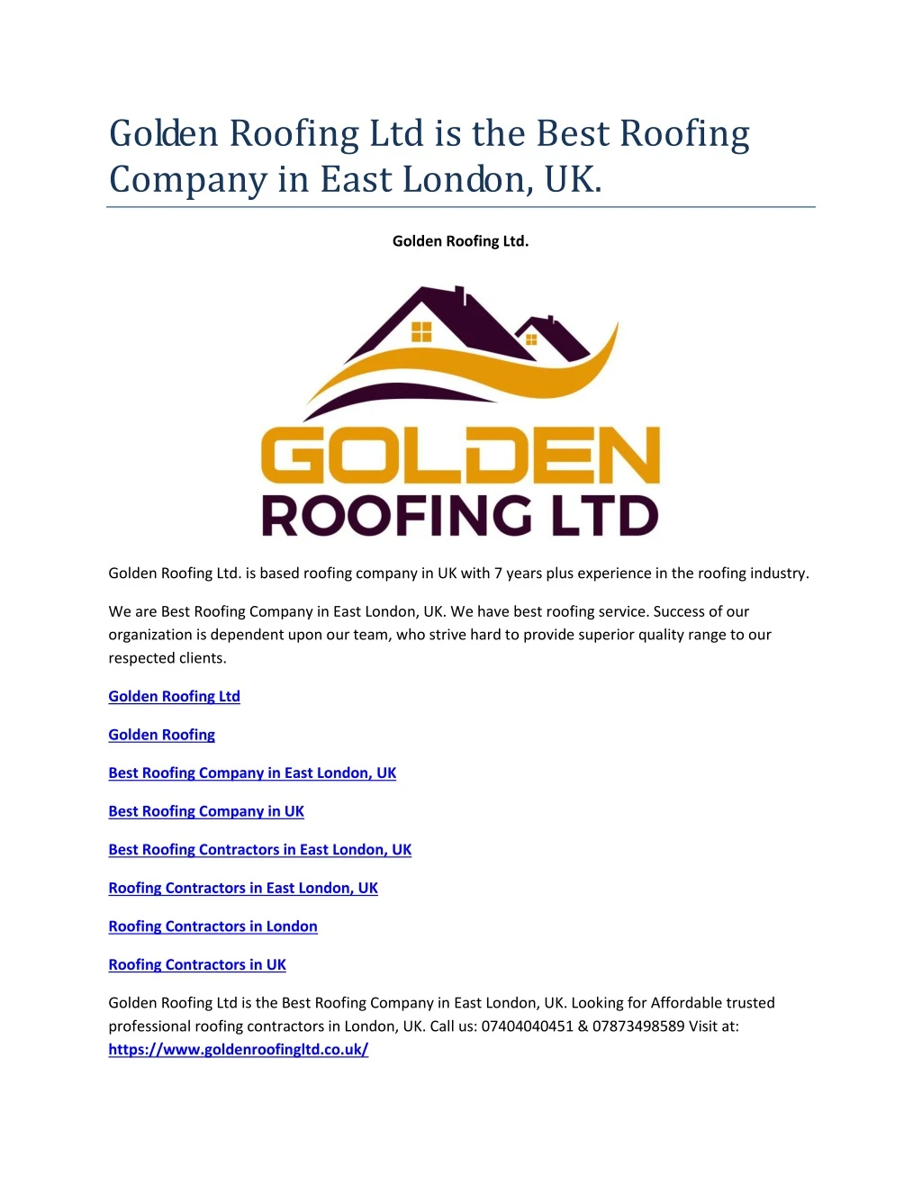 golden roofing ltd is the best roofing company