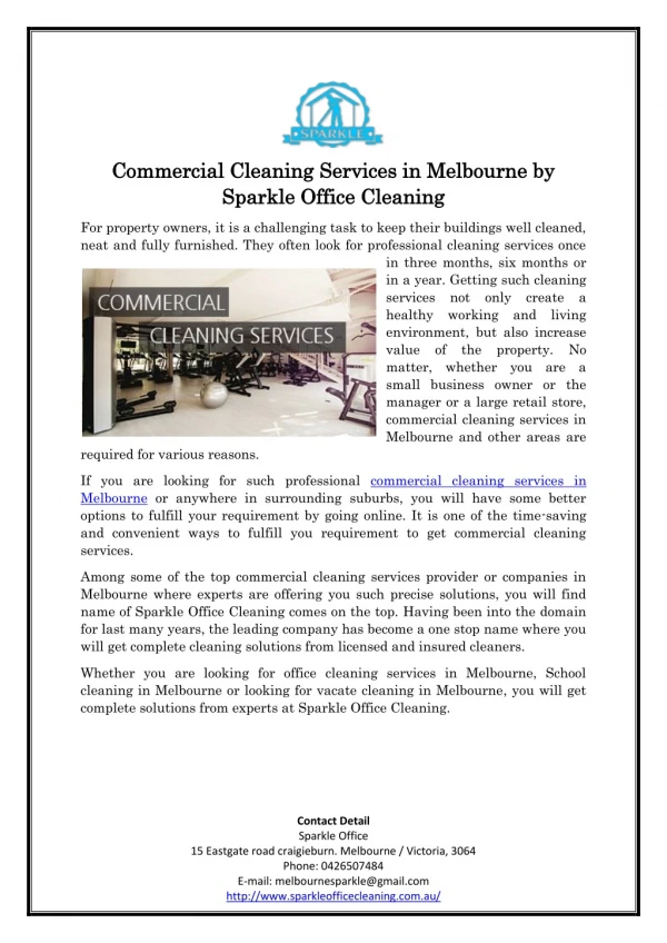 Commercial Cleaning Services in Melbourne by Sparkle Office Cleaning