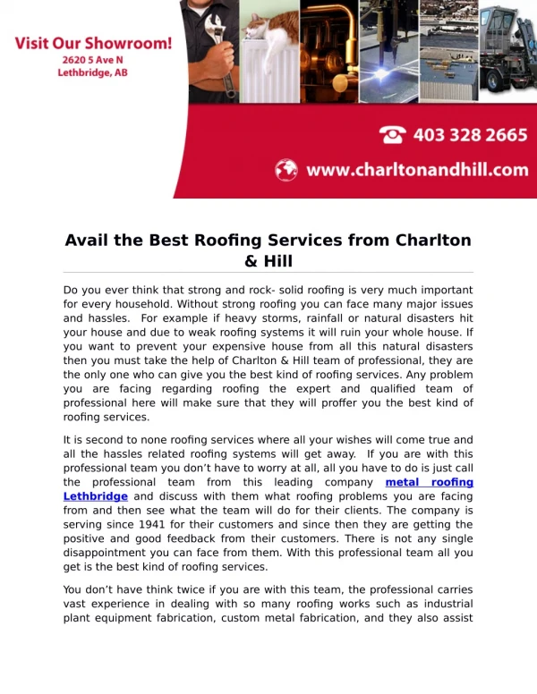 Avail the Best Roofing Services from Charlton & Hill