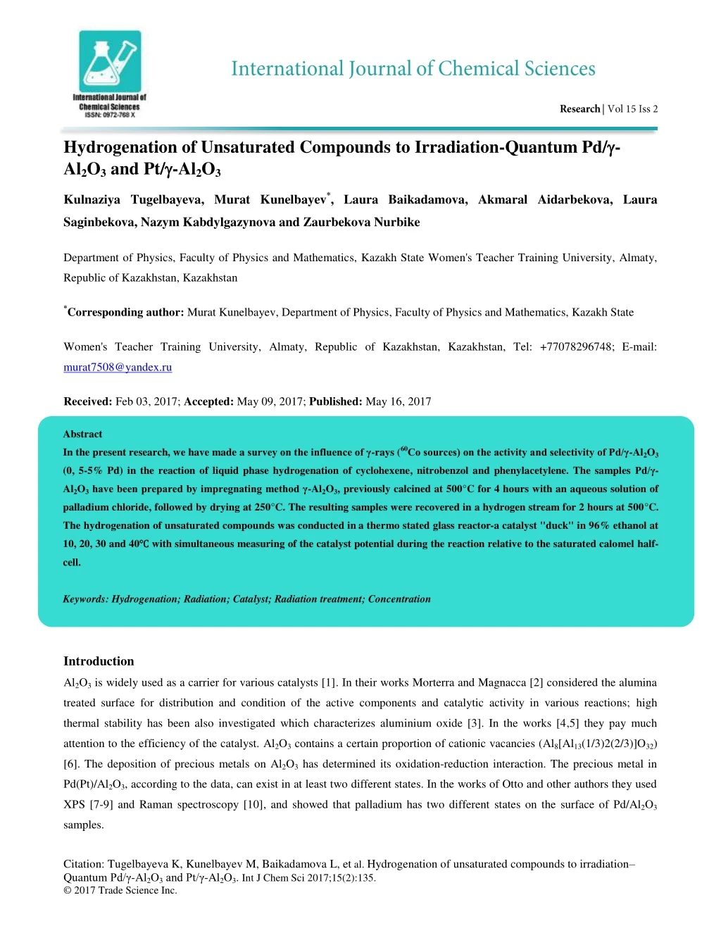 hydrogenation of unsaturated compounds