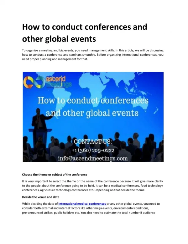 How to conduct conferences and other global events