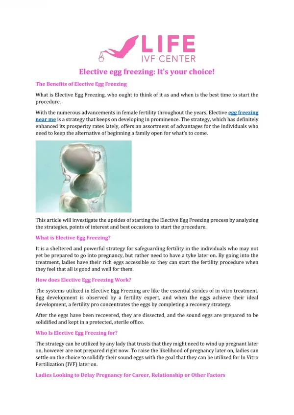 Elective egg freezing: It's your choice!