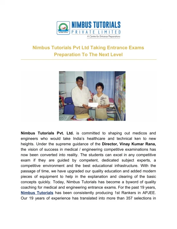 Nimbus Tutorials Pvt Ltd Taking Entrance Exams Preparation To The Next Level