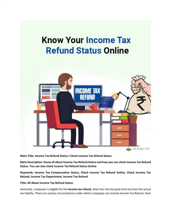 Income Tax Refund Status I Check Income Tax Refund Status