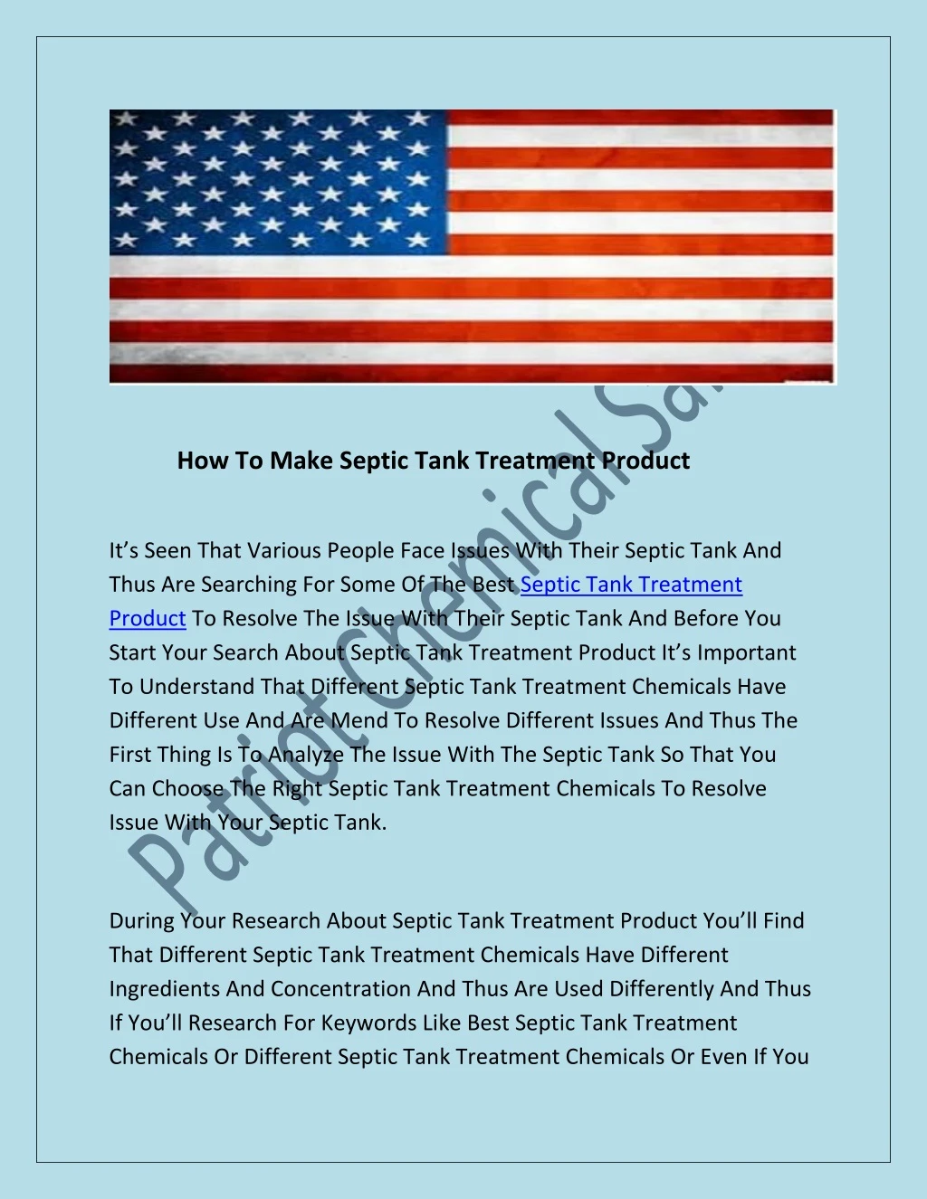 how to make septic tank treatment product