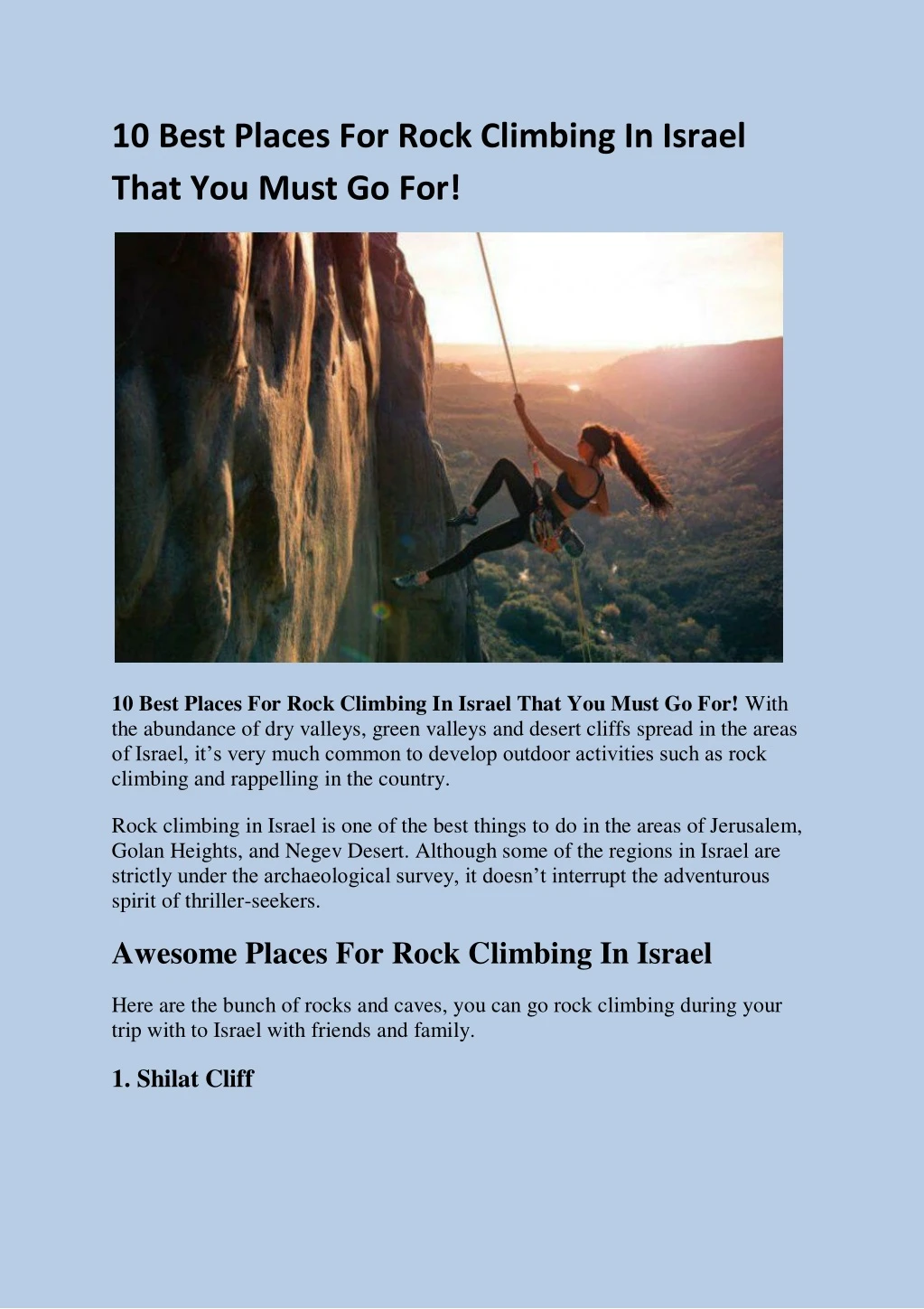 10 best places for rock climbing in israel that