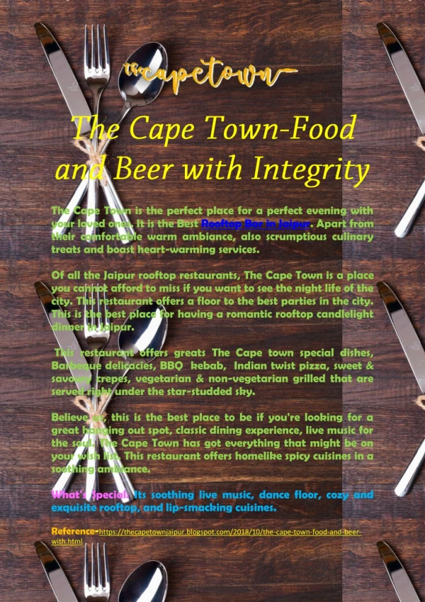 The Cape Town-Food and Beer with Integrity
