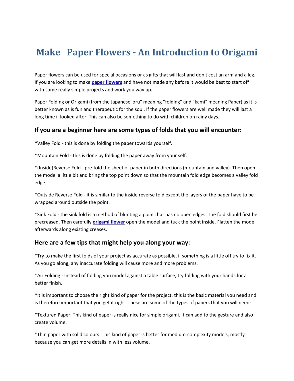 make paper flowers an introduction to origami