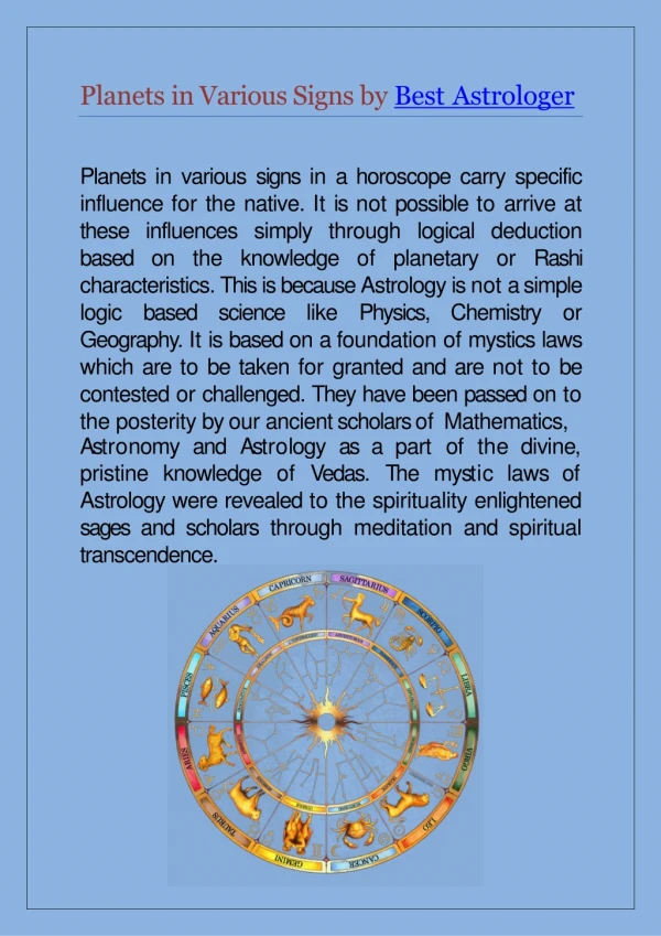 Planets in Various Signs by Best Astrologer