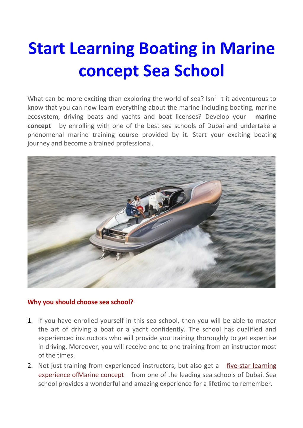 start learning boating in marine concept