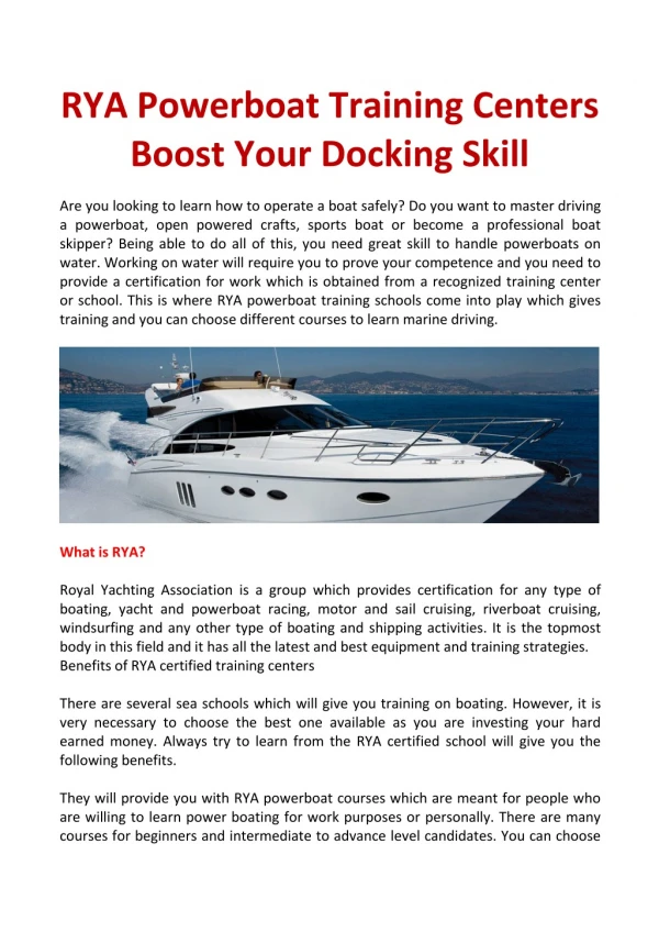 RYA Powerboat Training Centers Boost Your Docking Skill