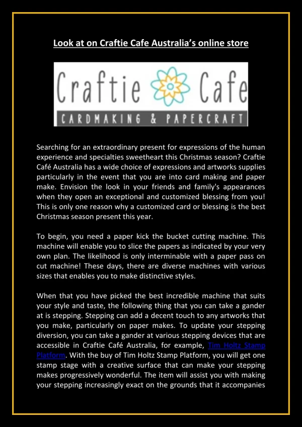Look at on Craftie Café Australia’s online store