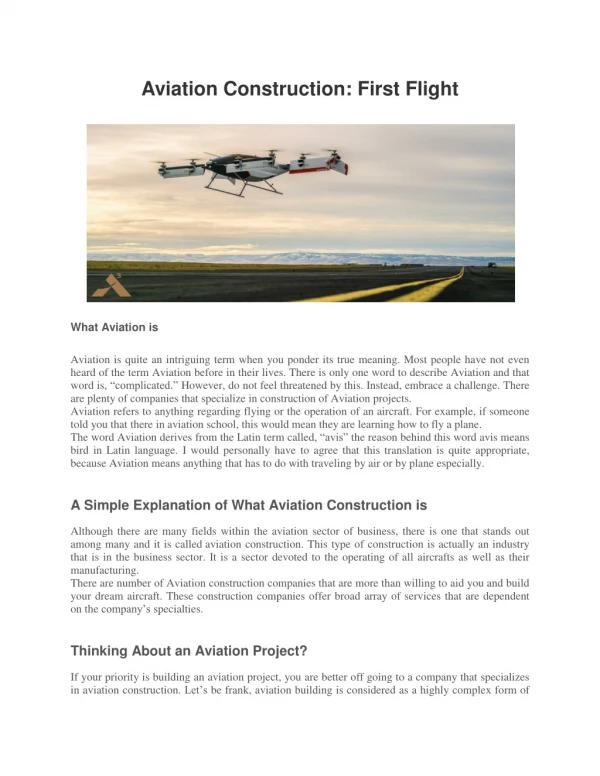 Aviation Construction: First Flight