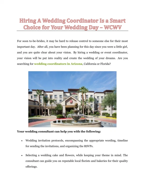 Hiring A Wedding Coordinator Is a Smart Choice for Your Wedding Day - WCWV