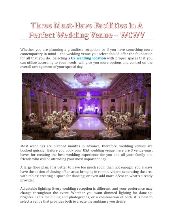 Three Must-Have Facilities in A Perfect Wedding Venue - WCWV