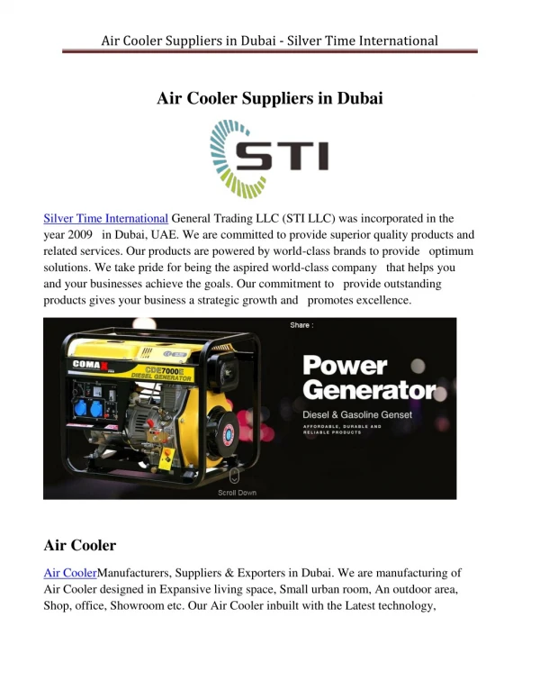 Air Cooler Suppliers in Dubai