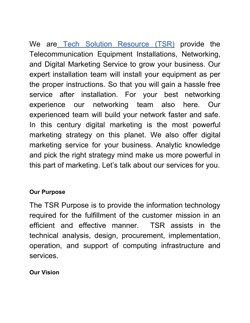 we are tech solution resource tsr provide