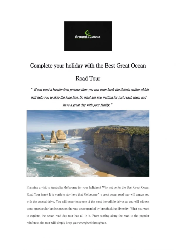 Complete your holiday with the Best Great Ocean Road Tour