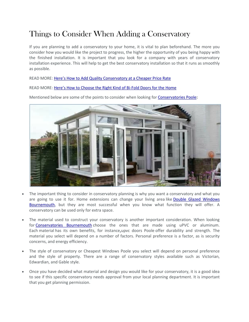 things to consider when adding a conservatory