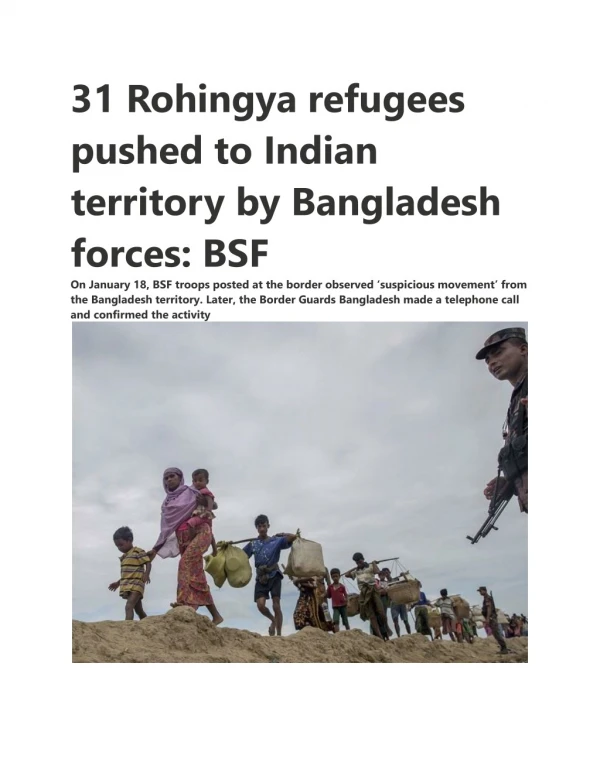 31 Rohingya refugees pushed to Indian territory by Bangladesh forces: BSF