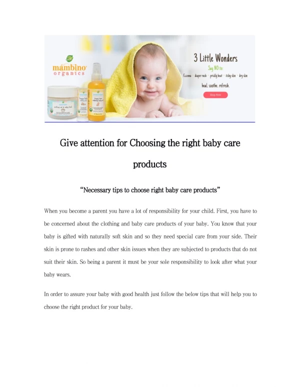 Give attention for Choosing the right baby care products