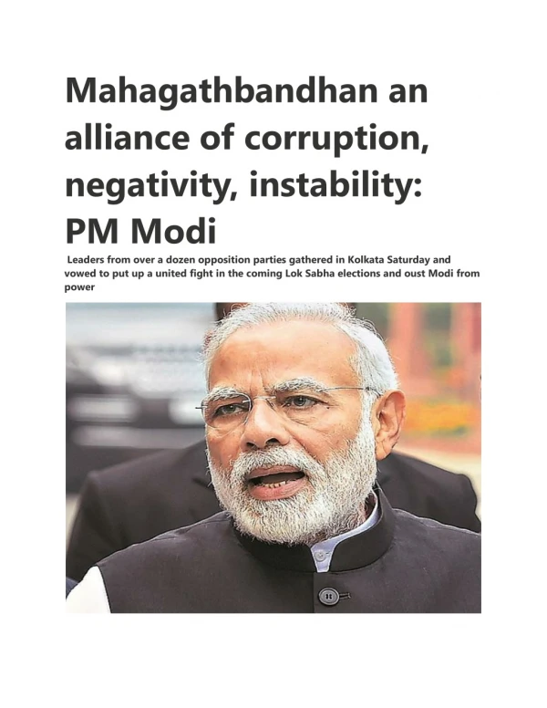 Mahagathbandhan an alliance of corruption, negativity, instability: PM Modi
