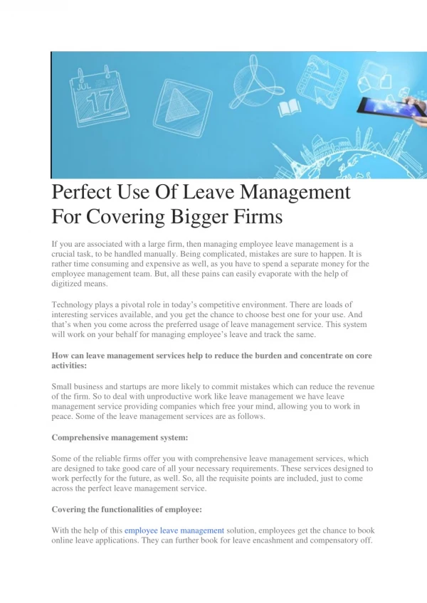 Perfect Use Of Leave Management For Covering Bigger Firms