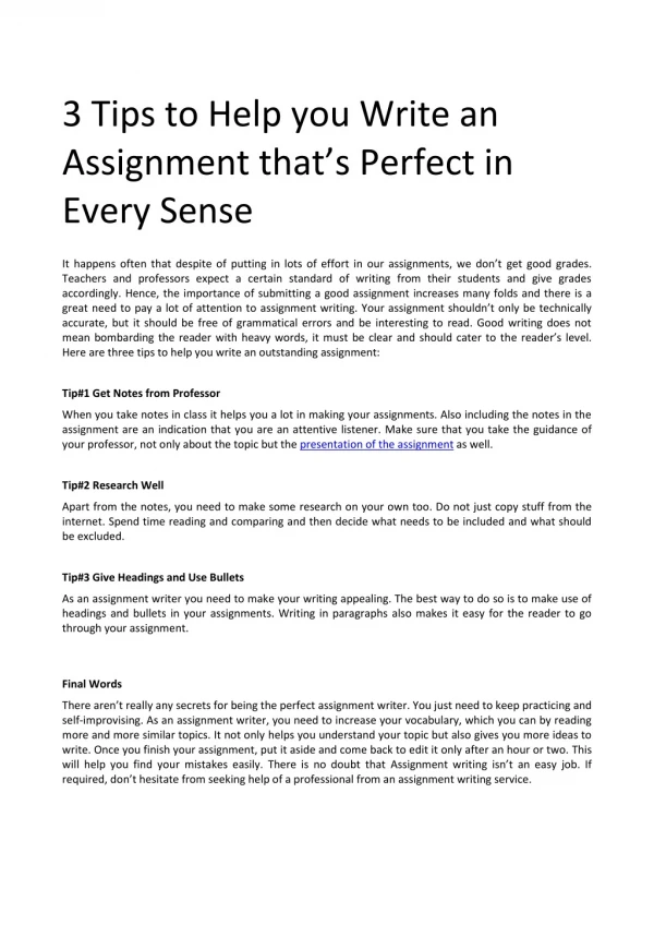 3 Tips to Help you Write an Assignment that’s Perfect in Every Sense