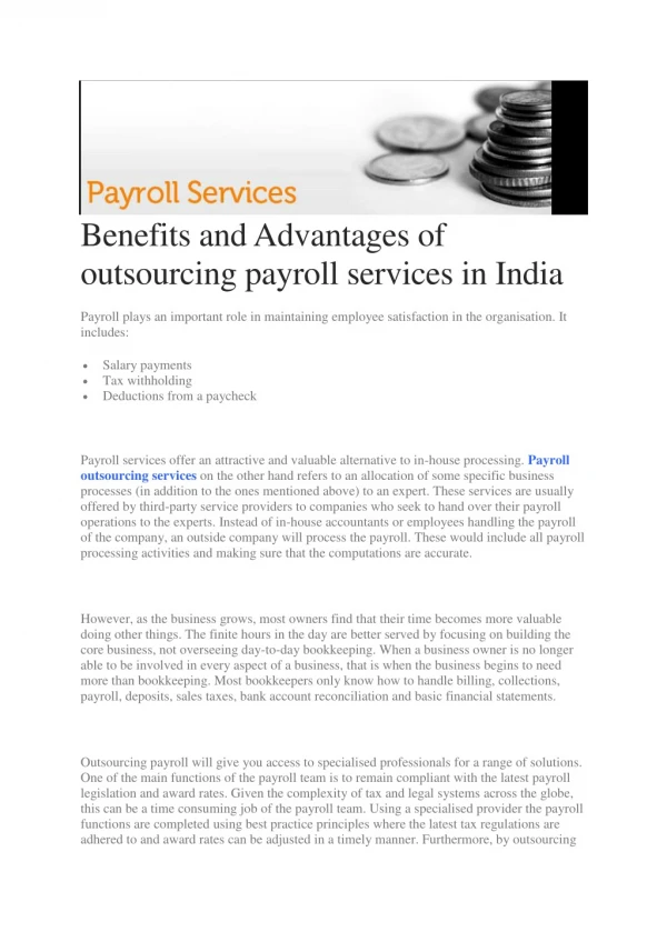 Benefits and Advantages of outsourcing payroll services in India