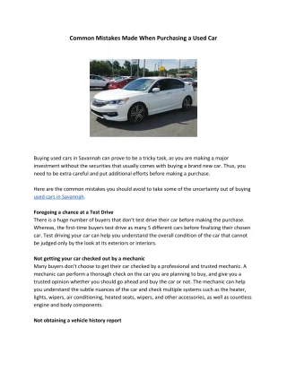 Common Mistakes Made When Purchasing a Used Car - slide 1