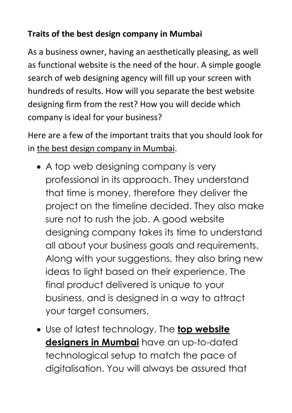 Traits of the best design company in Mumbai