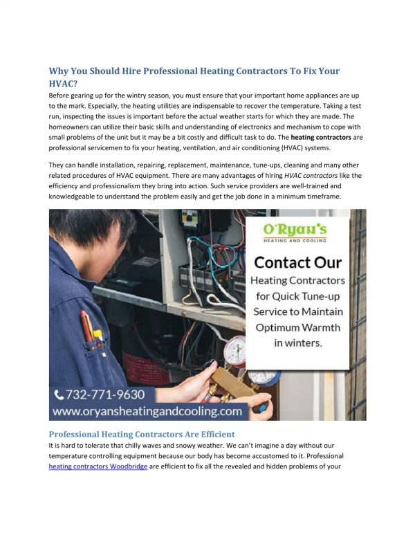 Why You Should Hire Professional Heating Contractors To Fix Your HVAC?